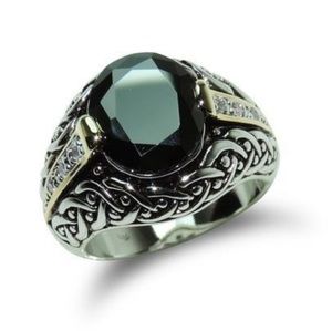 925 Silver Designer Weave with Jet CZ Diamond Ring